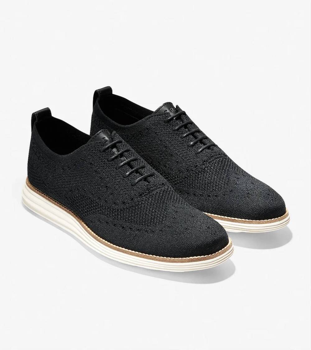 NEW COLE HAAN men's oggrand stitchlite wingtip oxford shoes in black/ivory